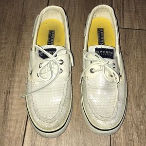 White Sequin Sperry Top Siders